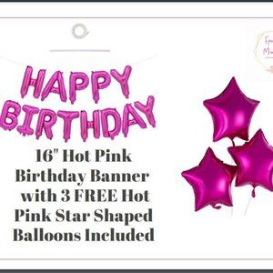16 inch HOT PINK Happy Birthday Balloon Banner